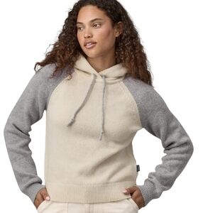 Patagonia Women's Wool Blend Hooded Pullover M Sweater Cream&Gray NEW Orig 169.